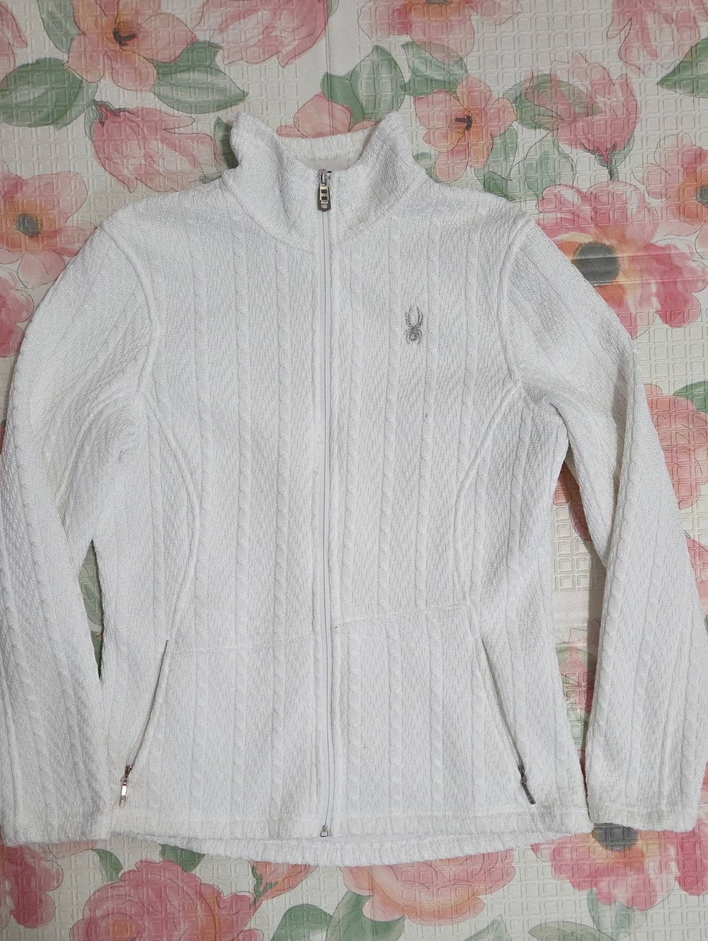 Spyder White Cable-Teddy Full Zip Jacket